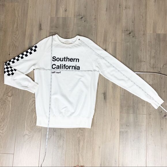 Salt Surf Men Size Medium White Checkered Sleeve Southern California Sweatshirt - Picture 14 of 14
